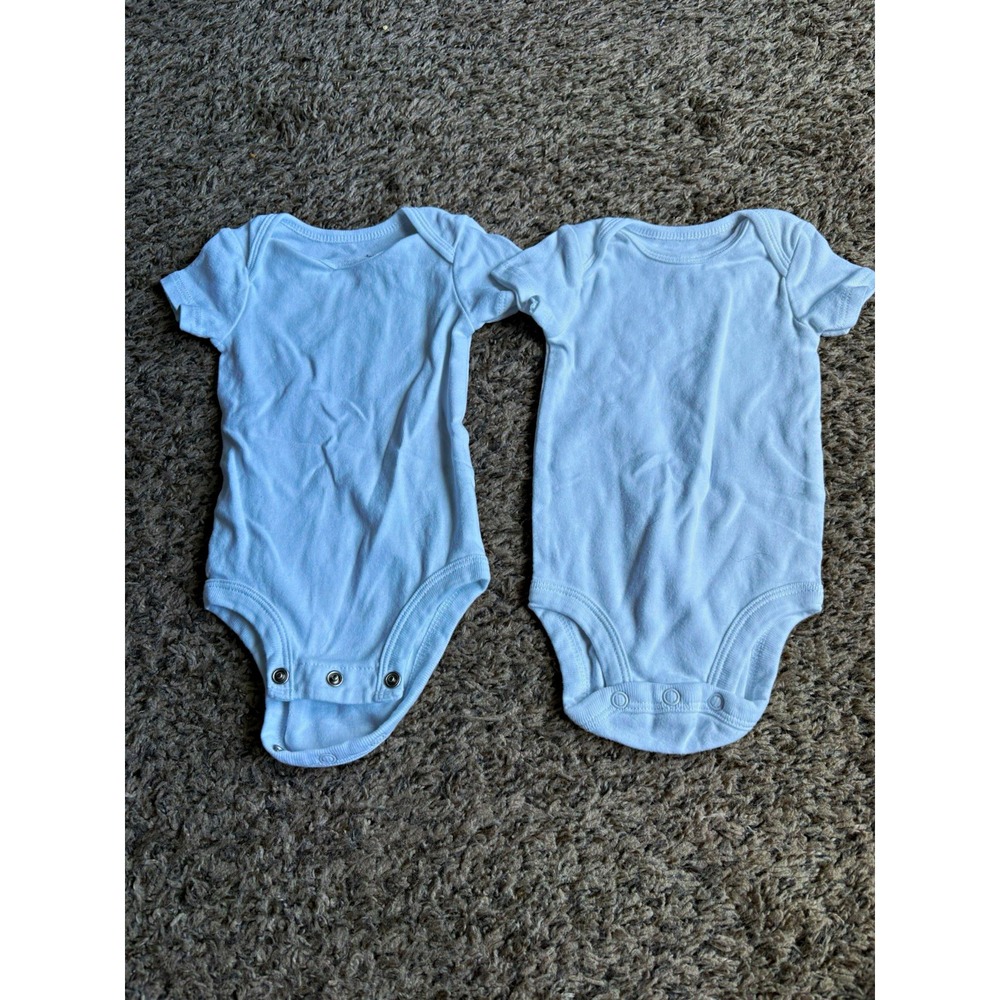 Carter's 0-3M White Cotton Knit Solid Short Sleeve Snap Bodysuit Lot of 2